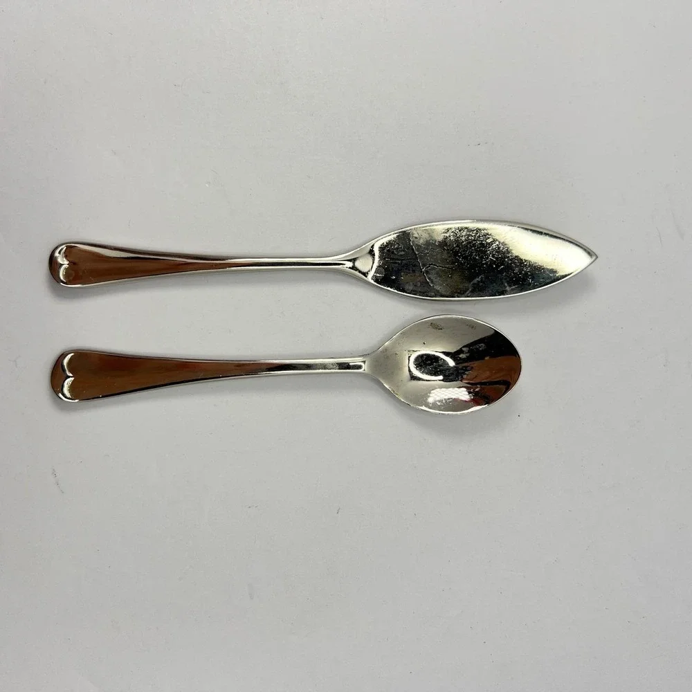 Godinger Jam Spoon and Butter Knife‎ Set Small Heart Handle Polished Silverplate
